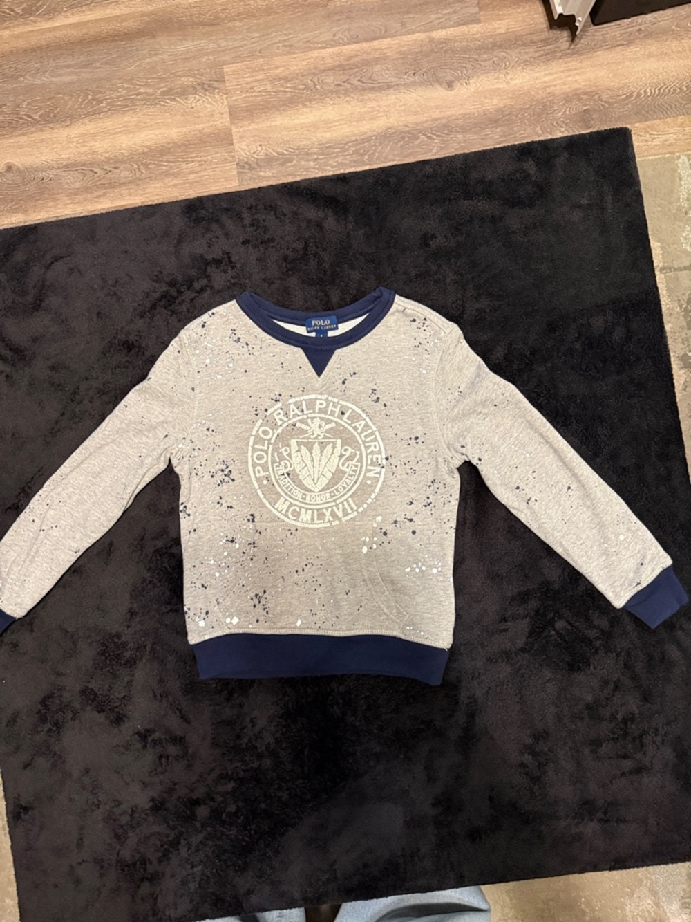 Polo by Ralph Lauren Gray Heather Sweatshirt with Navy Trim and Crest